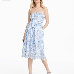 WHBM Petite Strapless Floral Embroidered Dress